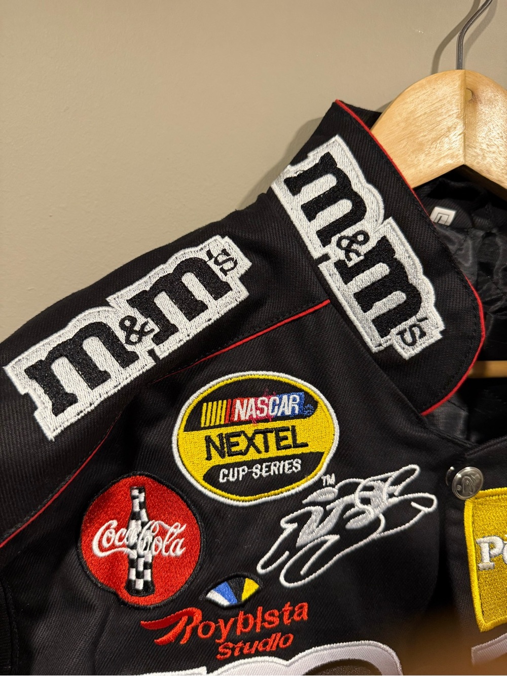 M&M'S inspired Black Bomber Nascar denim Jacket w Character Patches image 5
